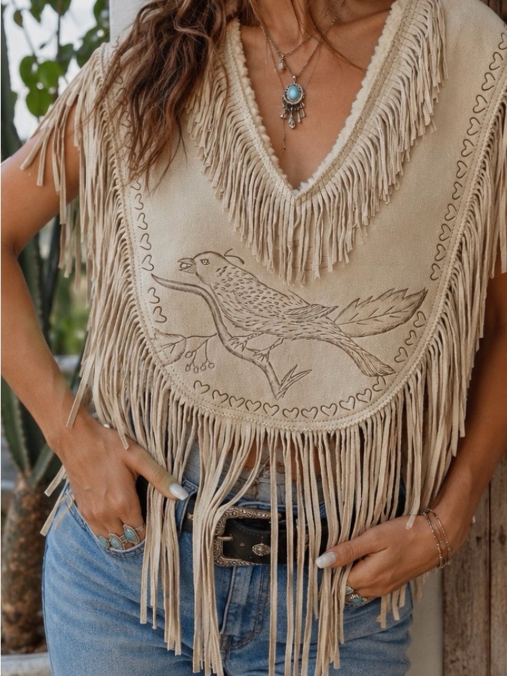 Vintage Gaitan Genuine Leather Mexico Fringe Poncho | Boho Western Suede Cape
